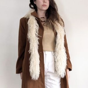 Vtg Cream Mongolian Lambs Wool Fur Boho Scarf Trim Boa
